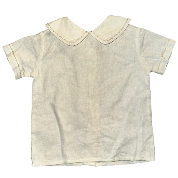 NWOT Claire & Charlie Khaki Linen Shortall Romper with Shirt Cream/Oatmeal 2T - Picture 3 of 7